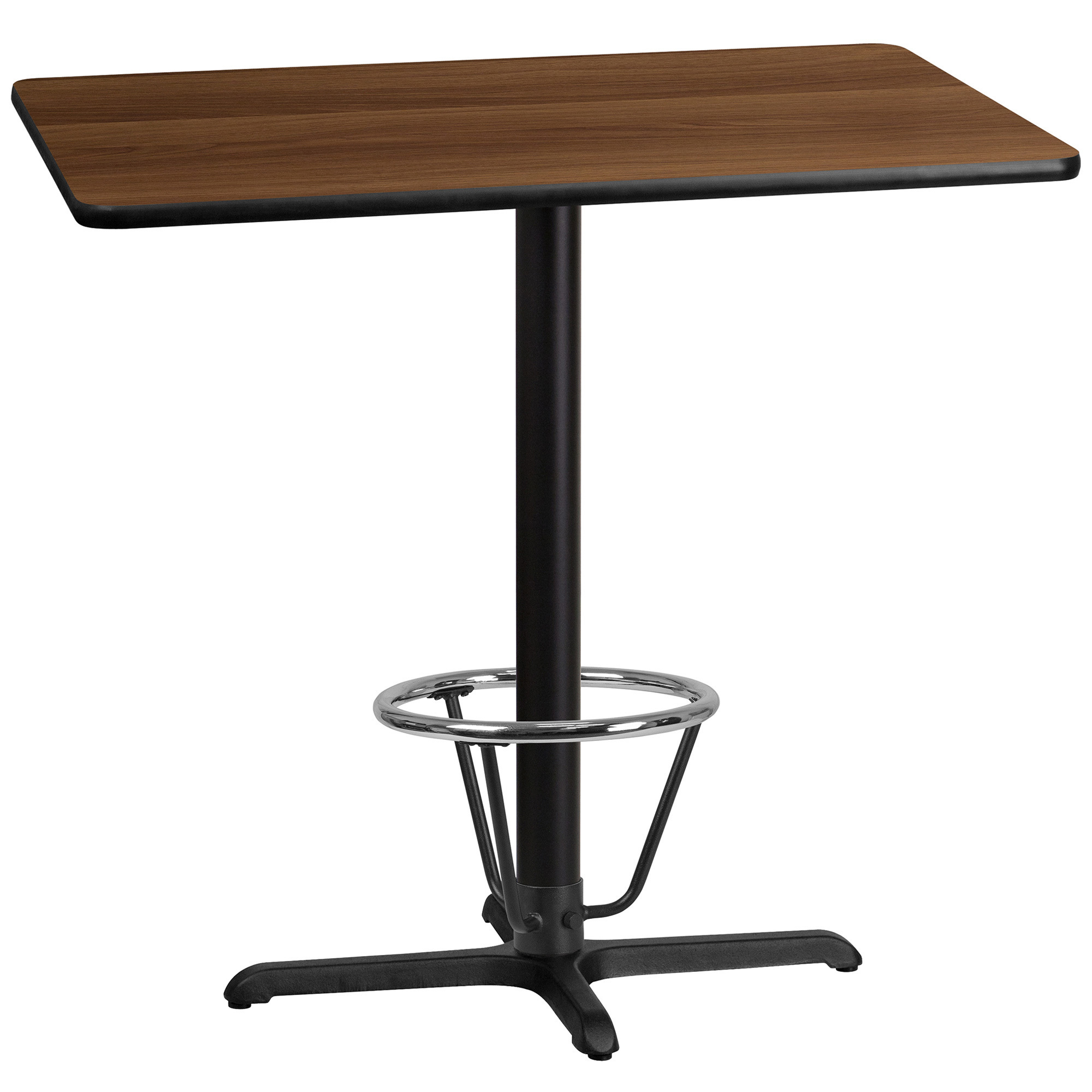 Flash Furniture 30in. x 42in. Bar Table with Laminate Top, X-Base and Foot Ring, Reversible Natural/Walnut Top, Model# XUWA3042T230B3F